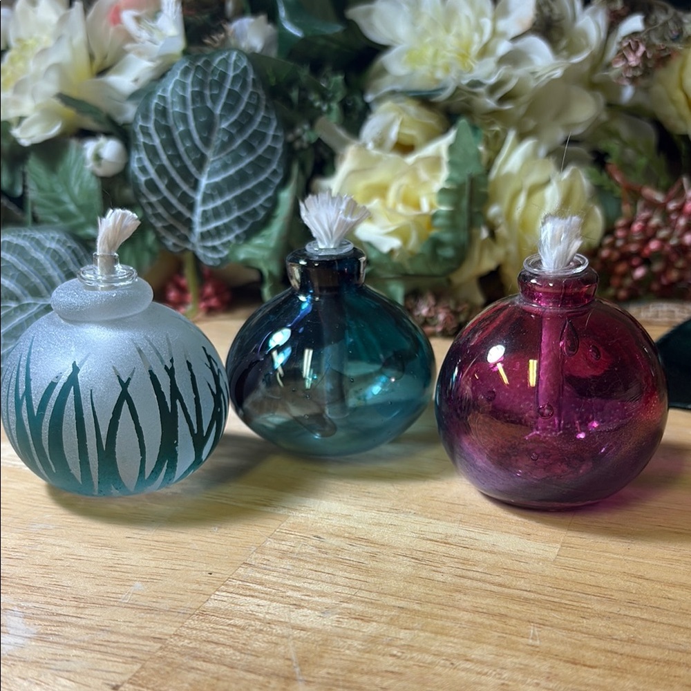 Set of Three Decorative Glass Oil Lamps